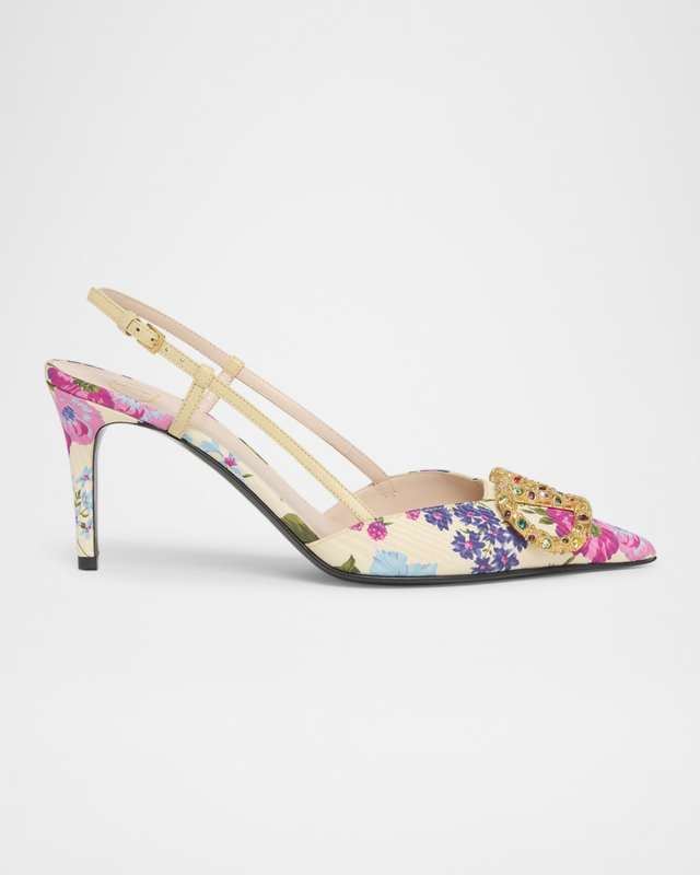 VLOGO Pointed Floral Satin Pumps